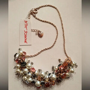 BETSEY JOHNSON Statement Gold-Tone Necklace Crystals Faux Pearls Baubles NWT